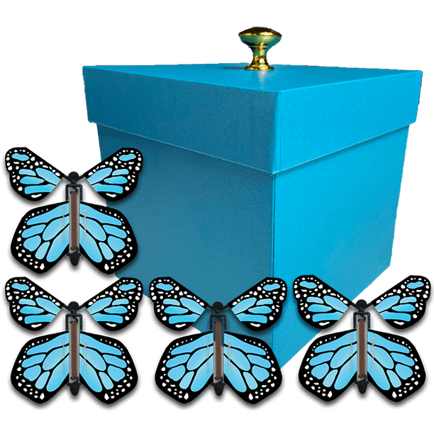 Blue Exploding Butterfly Box With Gender Reveal Flying Butterflies