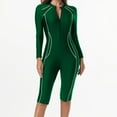 thumbnail image 2 of Women Rash Guard Long Sleeve Shirts Boyleg One Piece Swimsuit Women's Long-sleeved Surfing Suit Shorts Diving Suit Conservative Size Swimsuit Green XS, 2 of 7