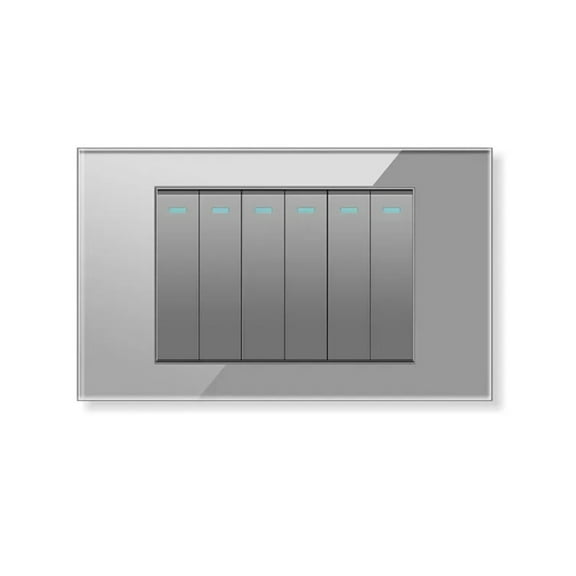 Melery 6gang 4x2 Light Switch Wall Switch USA Tempered Glass Panel Rectangular Gray