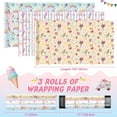 thumbnail image 2 of Ahot Ice Cream Wrapping Paper Rolls - 3 Short Rolls Birthday Wrapping Paper Rolls Pink Ice Cream Gift Wrap Paper Kids Wrapping Paper Rolls Summer Wrapping Paper with Cut Lines 17 in x 10 ft, 2 of 14