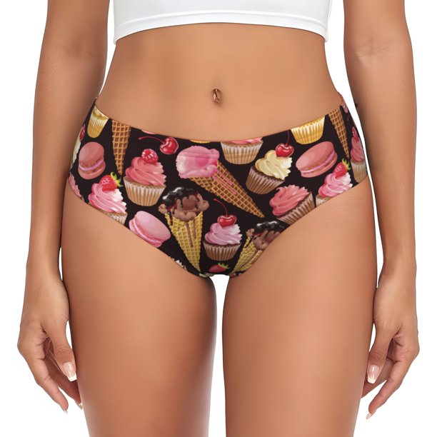 Balery Ice Cream Cake Ropa Interior de Algodón para Mujer con Dibujo – Braguitas Cómodas y Elásticas, Estilo Clásico-Small