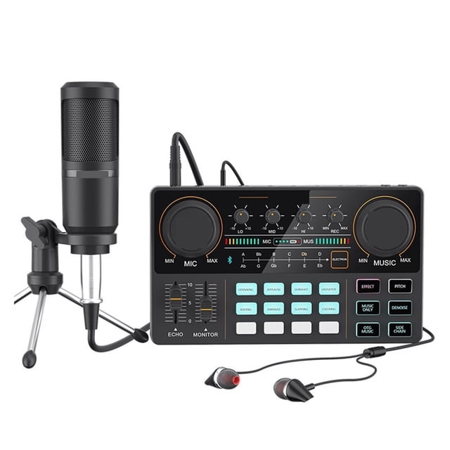 Interface Kit Sound Card With Microphone 3.5mm Condenser Mic For Computer Mobile Phone Recording Streaming