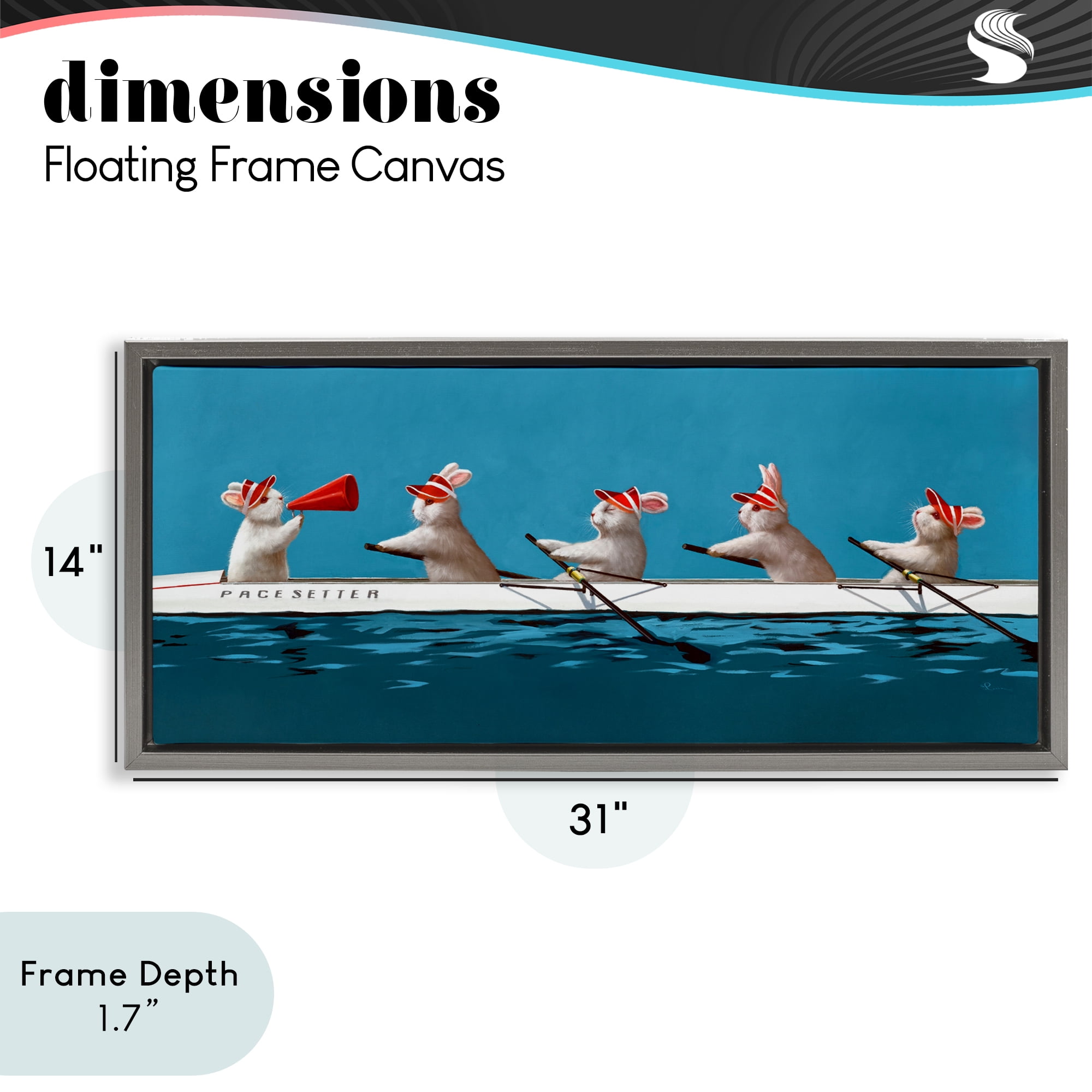 Stupell Industries Bunnies In The Boat Gray Framed Floater Canvas Wall Art, design by Lucia Heffernan