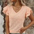 thumbnail image 4 of ZyeKqe Tops for Women Dressy Casual Double Layered Ruffle Short Sleeve Work Shirts V Neck Eyelet Business Top, 4 of 8