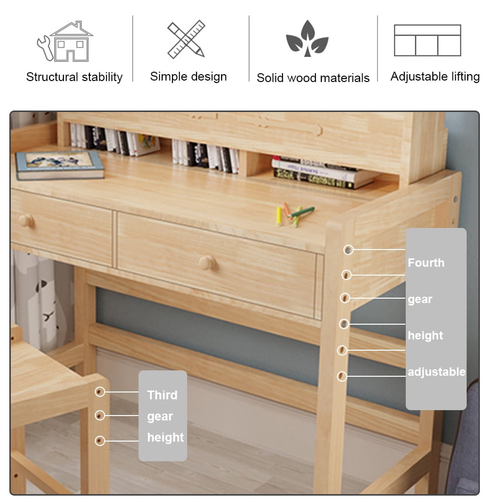 Blue Wooden Student Desk Chair Set Study Table for Girls Boys Learning Student Chair Desk with Drawers and Bookshelves Adjustable Height Desk Chair Multifunction Lovely Furniture for Reading