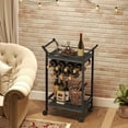 thumbnail image 2 of Bar Cart, Home Bar Serving Cart, Kitchen Cart, Small Bar Cart Black with Wine Rack, Beverage Cart, Cocktail Bar Cart for Home Party, Living Room, Kitchen, Rustic Brown and Black BC05BK, 2 of 17