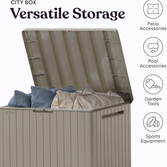Resin Outdoor Storage Box and Patio Furniture Side Table for Pool and Garden Accessories