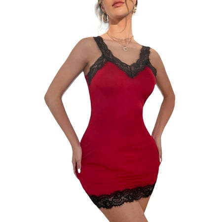 

DYMADE Women s Valentine s Day Honeymoon Christmas Sexy Backless Sheer Lace Patchwork Nightdress Bobydoll Lingerie