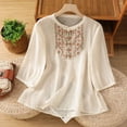 thumbnail image 2 of BODOAO Women Linen Embroidered Top Vacation Shirts Quick Dry Flowy Shirts Peasant Blouses Loungewear Summer Half Sleeve Soft Breathable Boho Tops Mexican Tunic Tops Fashion Outfits Beige 2Xl, 2 of 7