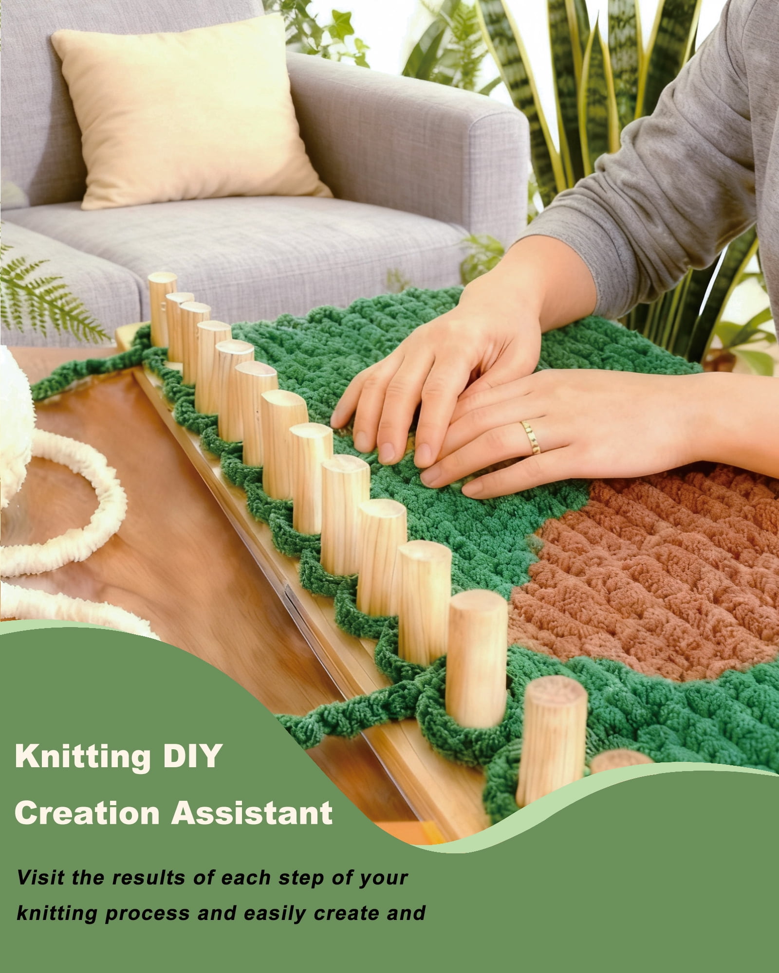 64" Chunky Knit Yarn Blanket Loom Kit, Connectable and Disassemblable 4-in-1 Chunky Yarn Knitting Loom, Chunky Blanket Wooden Loom for Beginners