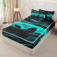 thumbnail image 2 of Castle Fairy Neon Sports Car Zipper Twin Comforter Sets with Fitted Sheet and 2 Pillowcases,Light Trail Race Zipper Bedding Set for Modern Bedroom,Teal Black,4-Piece,Black Reversible, 2 of 6