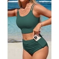 thumbnail image 3 of Womens Bikini Sets Built in Bra Adjustable Spaghetti Swinsuits High Waisted Ruffled Two Piece Swimsuits with Side Pockets, 3 of 8