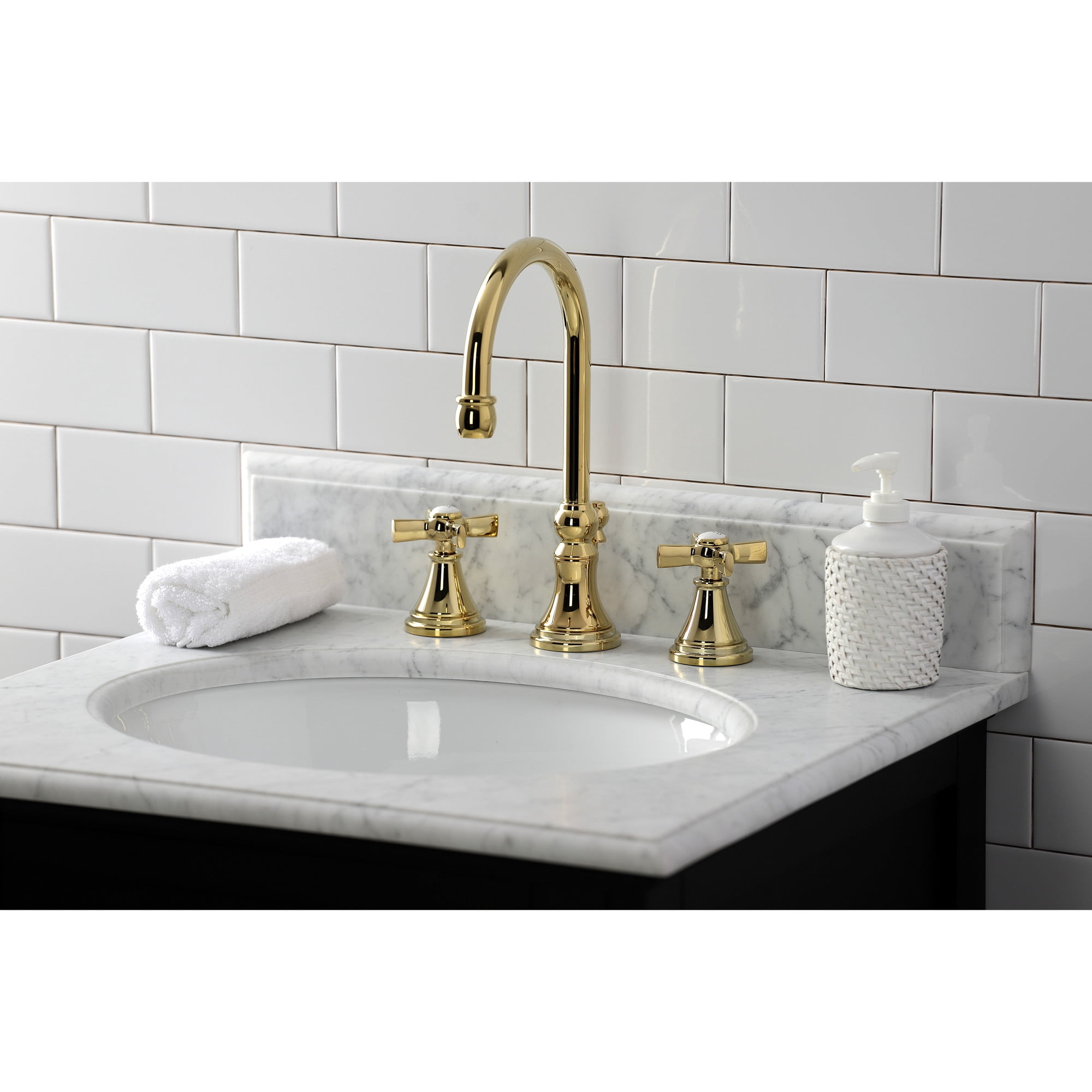Kingston Brass KS2982ZX Millennium Widespread Bathroom Faucet with Brass Pop-Up, Polished Brass