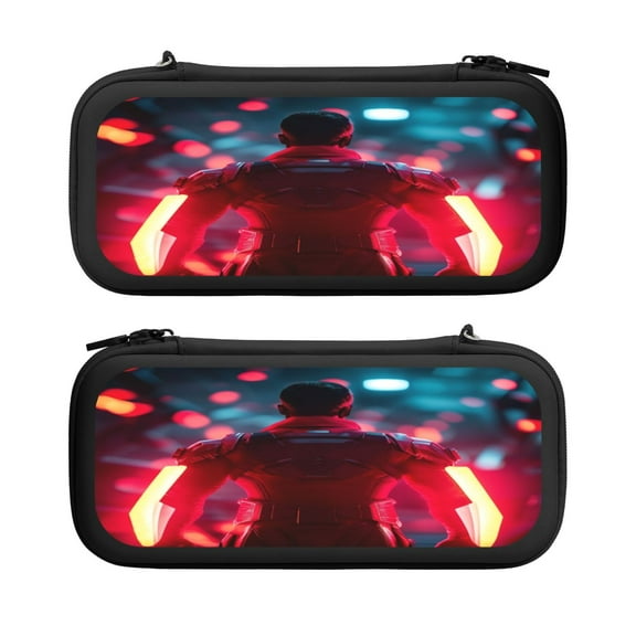 Armor Hero (2), Carrying Case For Nintendo Switch & OLED Version, Eva Lightweight Shockproof Protective Pouch Case for Game Console & Accessories with 10 Game Card Slot & Wristband, Black