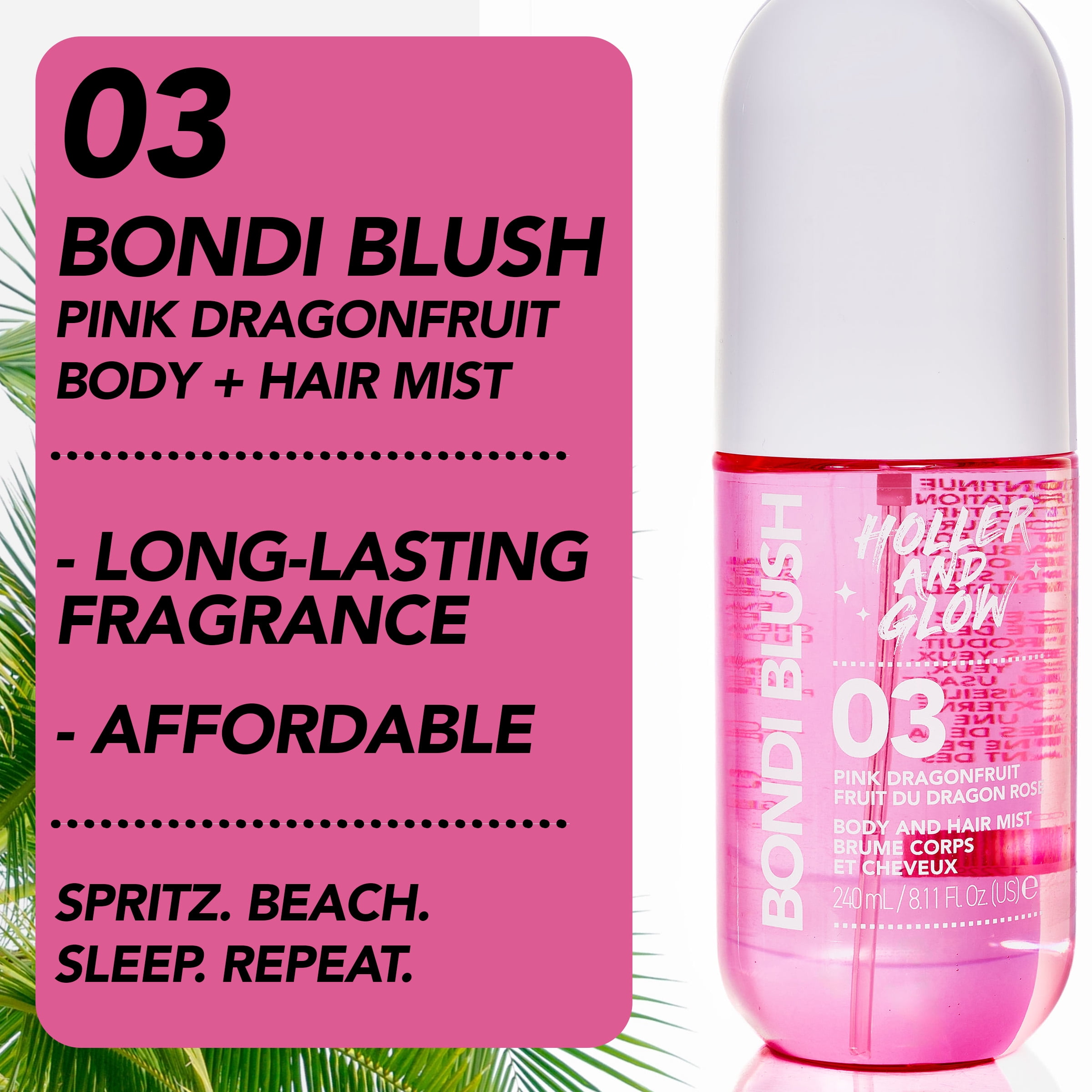 Holler and Glow Bondi Blush Pink Dragon Fruit Body & Hair Mist, 240ml/8.11 fl oz