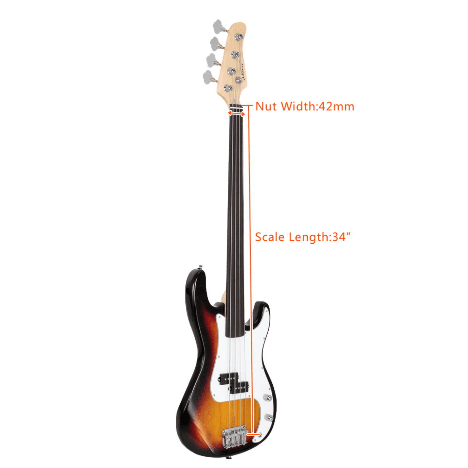 Hassch 4 String Electric Bass Guitar with Bag and Strap, Full Size Bass Kit with Plectrum, Amp Wire and Spanner Tool for Beginners, Sunset Color