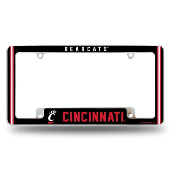 Cincinnati NCAA Bearcats Chrome Metal License Plate Frame with Full Frame Team Color Graphics