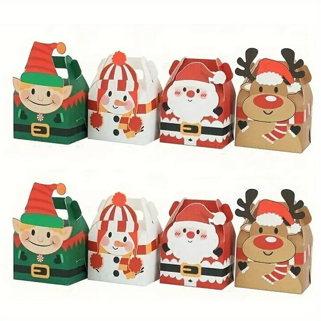24pcs Christmas Gift Boxes - 3D Cartoon Santa, Snowman & Reindeer Designs - Perfect For Cookies, Candy & Party Favors