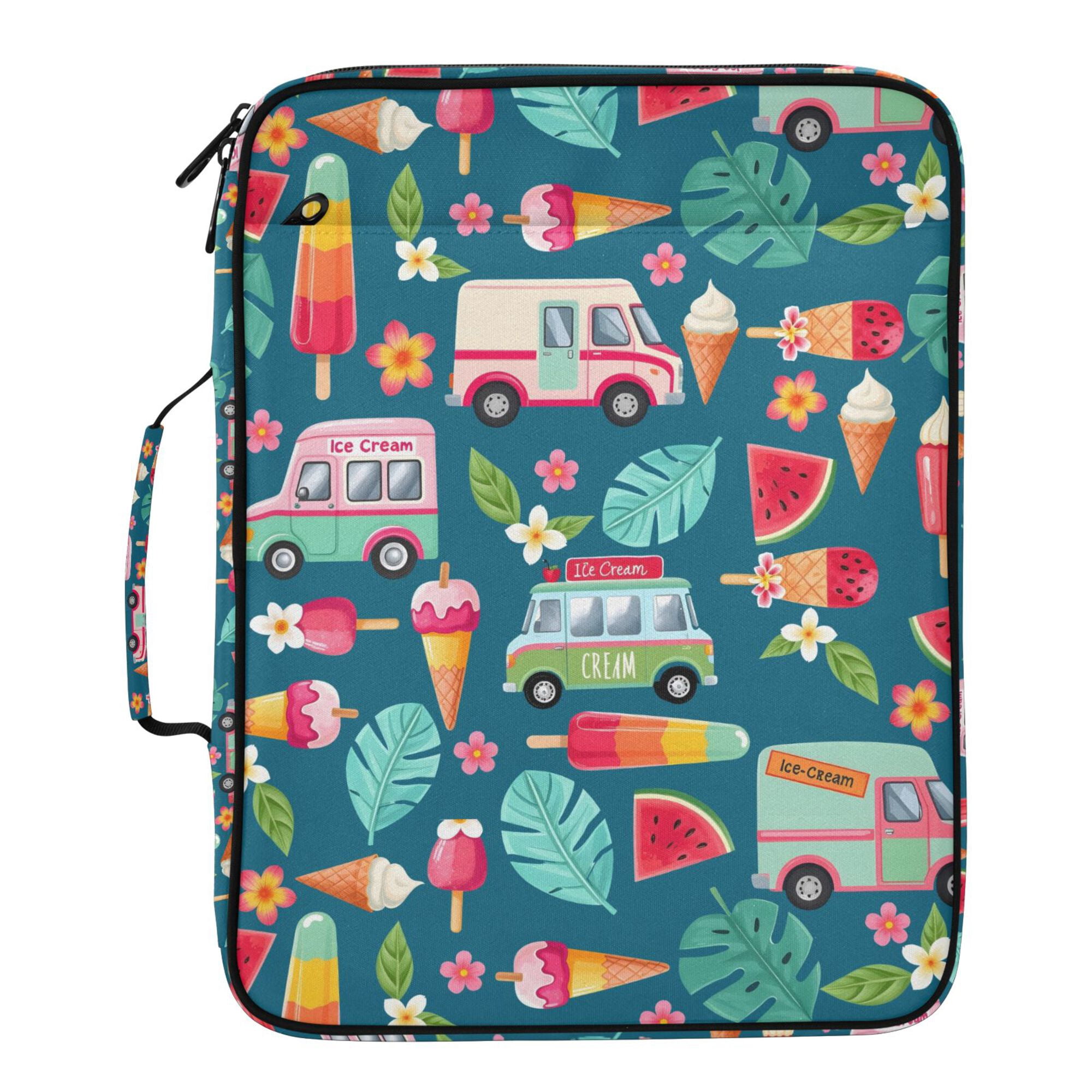 FORMRS Accordion File Folder A4 Size 7-Pocket Expanding Document Organizer Bag with 3 Ring Binder, Green Cartoon Truck Pattern