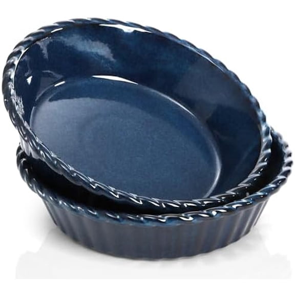 2 Pack Ceramic Pie Pans, 10 Inch Deep Fluted Pie Plate, 54 Ounce Round Baking Dish for Quiche, Apple Pecan Pie, Pot Pie, Blue$$Home Decor, Kitchen, & Other