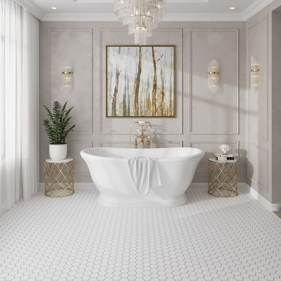 Nubes 10 x 12 in. Honed Snow White Marble Mosaic Hexagon Wall and Floor Tile (4.46 sq ft/case) - 5 Pack