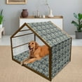 thumbnail image 2 of Grunge Pet House, Wood Pattern Nature Inspirations Circles of a Tree Abstract Style, Outdoor & Indoor Portable Dog Kennel with Pillow and Cover, 5 Sizes, Reseda Green Blue, by Ambesonne, 2 of 4