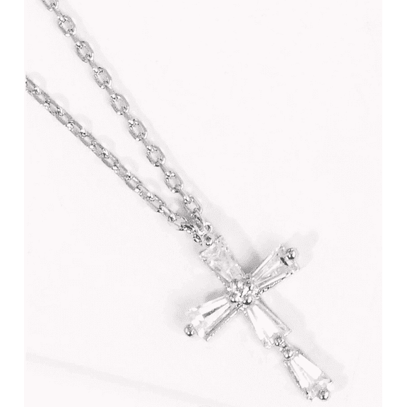 Gioronte 18k White Gold Dipped Crystal Cross Pendant & Chain Necklace