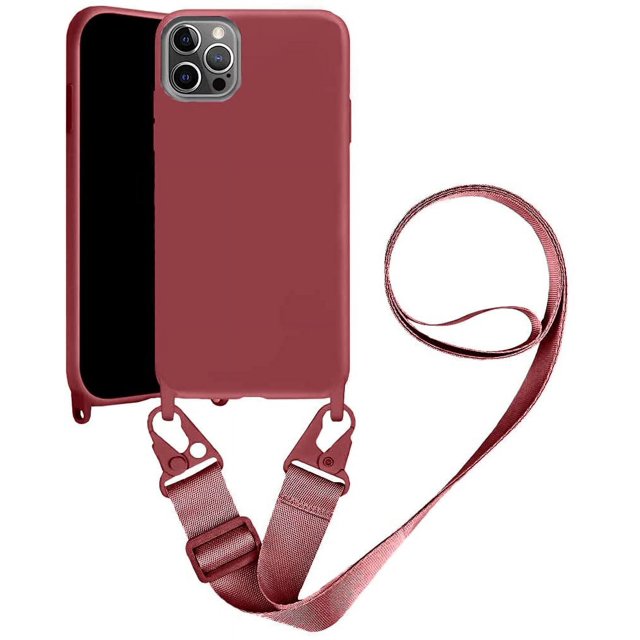 HAHDAXIA Case Compatible with iPhone 13 Pro,Hands Free Lanyard Soft Silica Gel Case with Cross-Body Belt & Adjustable Shoulder Strap Shockproof Protector (Wine Red, iPhone 13 Pro)