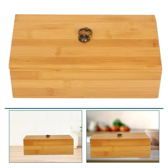 HEMOTON Wooden Utensil Holder with Lidded Design for Versatile Kitchen Storage Multi Large Capacity 7.87x4.72x3.94 Inches