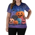 thumbnail image 5 of HAJWOH Halloween Scrub Tops Women Short Sleeve Working Uniform Funny Pumpkin Bat Spider Print Medical Scrub Stretchy V-Neck Scurb Tops Dark Purple XL, 5 of 5