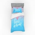 thumbnail image 1 of Saying Duvet Cover Set, Love is in the Air Phrase for Romantic Couples on Pink and Blue Backdrop, Bedding Set with Shams and Fitted Sheet, 3 Sizes, by Ambesonne, 1 of 3