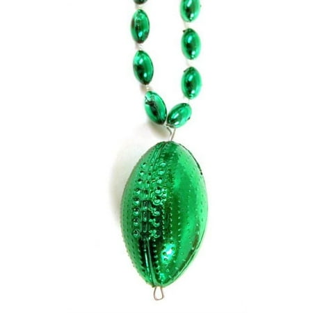 Green Football Shape Mardi Gras Beads Bead Necklace