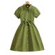 thumbnail image 2 of Vestido de verano para niños, de manga corta, con cuello vuelto, de color liso, con cinturón y cintura ajustada, vestido camisero de manga corta para niños, top de poliéster para niños, 2 of 9
