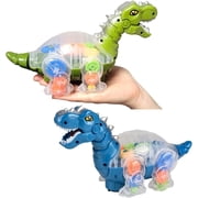 Walking Light-Up Gear T-Rex with Light & Music and Roaring Sound (Green) (9.5) Plastic. Transparent Gear Dino