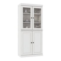 Palace Imports 100% Solid Wood Kitchen Pantry Storage Cabinet with Glass & Raised Panel Doors and Adjustable Shelves, 4-Door, White