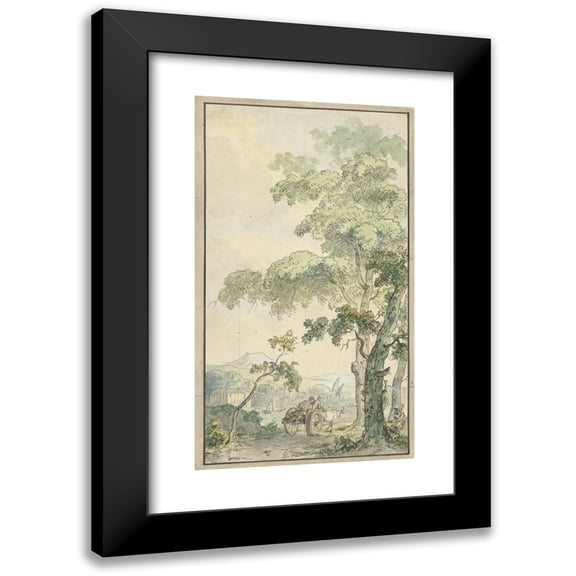 Jurriaan Andriessen 10x14 Black Modern Framed Museum Art Print Titled - Design for Room Wallpaper with Landscape with Cart (C. 1752 - C. 1819)
