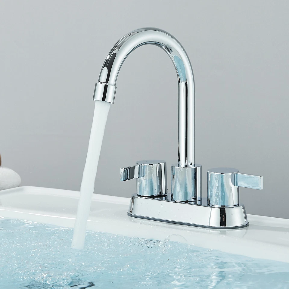Chrome Bathroom Vanity Faucet 2-Handle 3 Holes Lavatory 4 In Centerset Mixer Tap