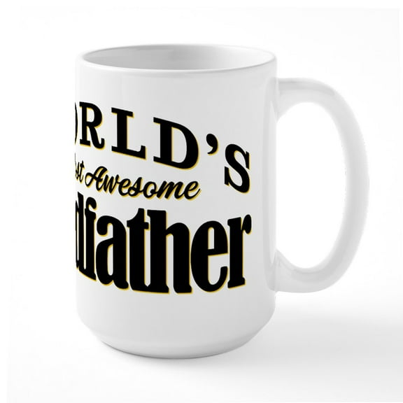 CafePress - World's Most Awesome Godf - 15 oz Ceramic Large White Novelty Mug