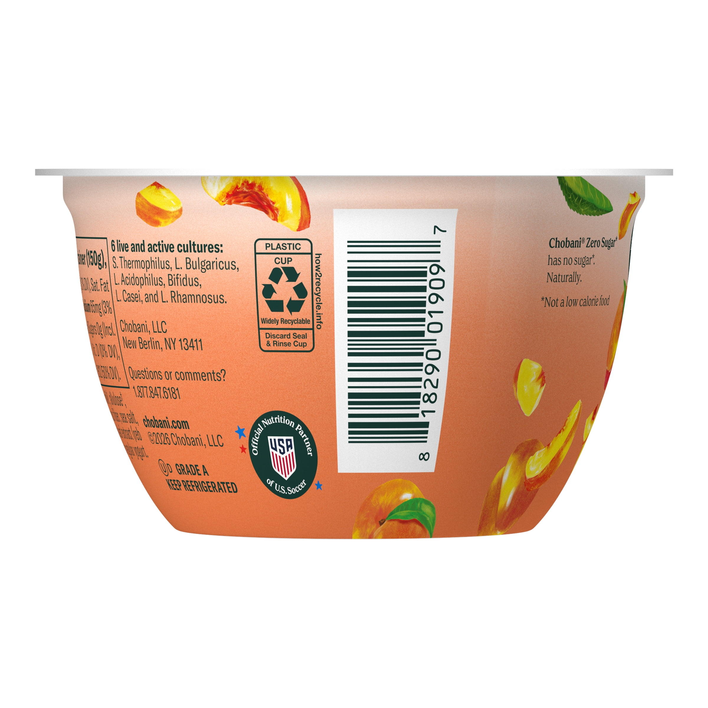 Chobani Zero Sugar Non-Fat Greek Yogurt Peach 5.3 oz Cup