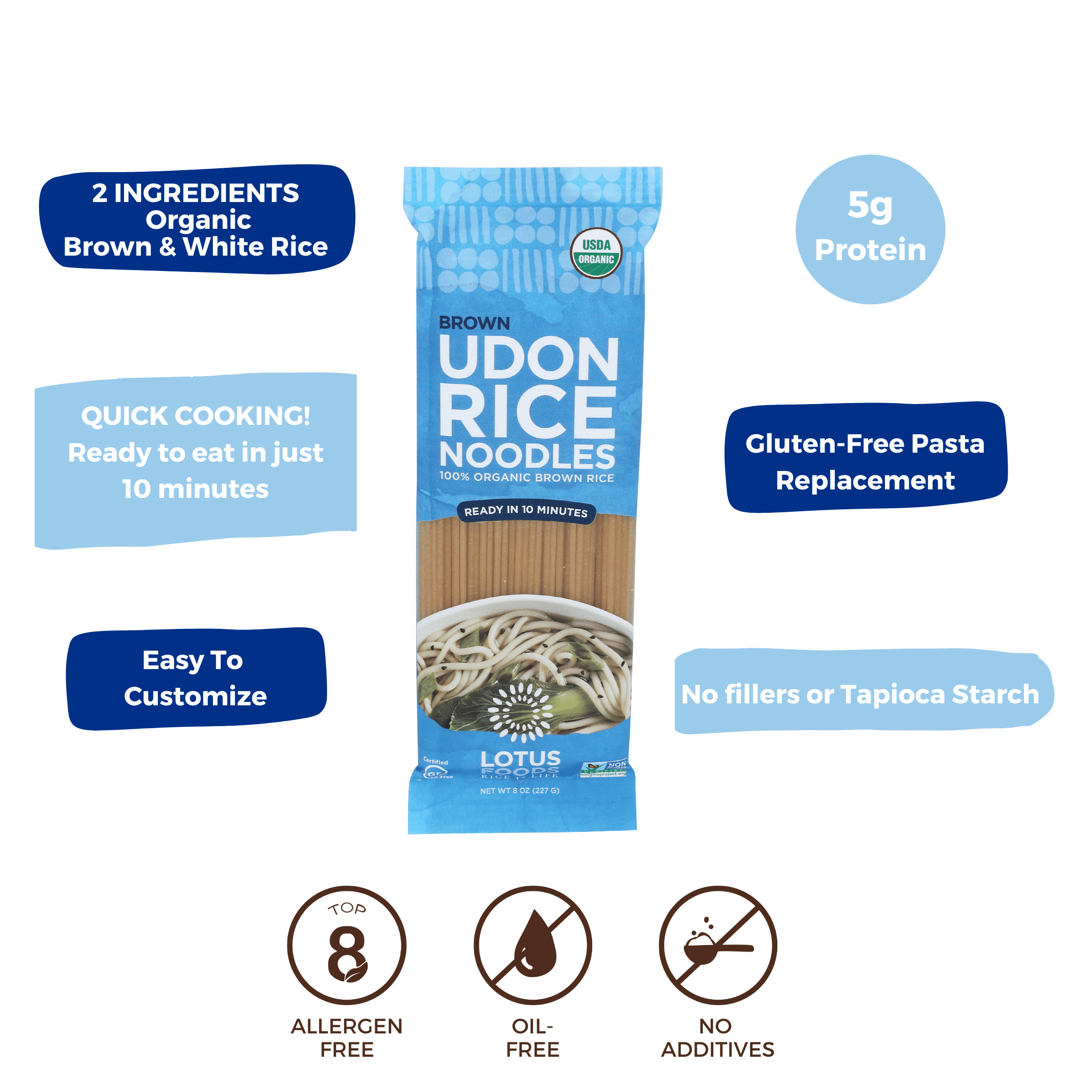 (8 pack) Lotus Foods - Noodles Organic Brown Rice Udon - 8 oz