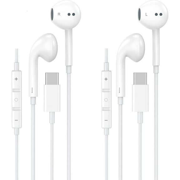 USB C Headphones for iPhone 16 15,2 Pack USBC Type C Earphones with Microphone & Remote Control Noise Cancelling Wired Earbuds for iPhone 17 16 15 Pro Max,iPad,Galaxy S25 S24 Ultra,Pixel 9