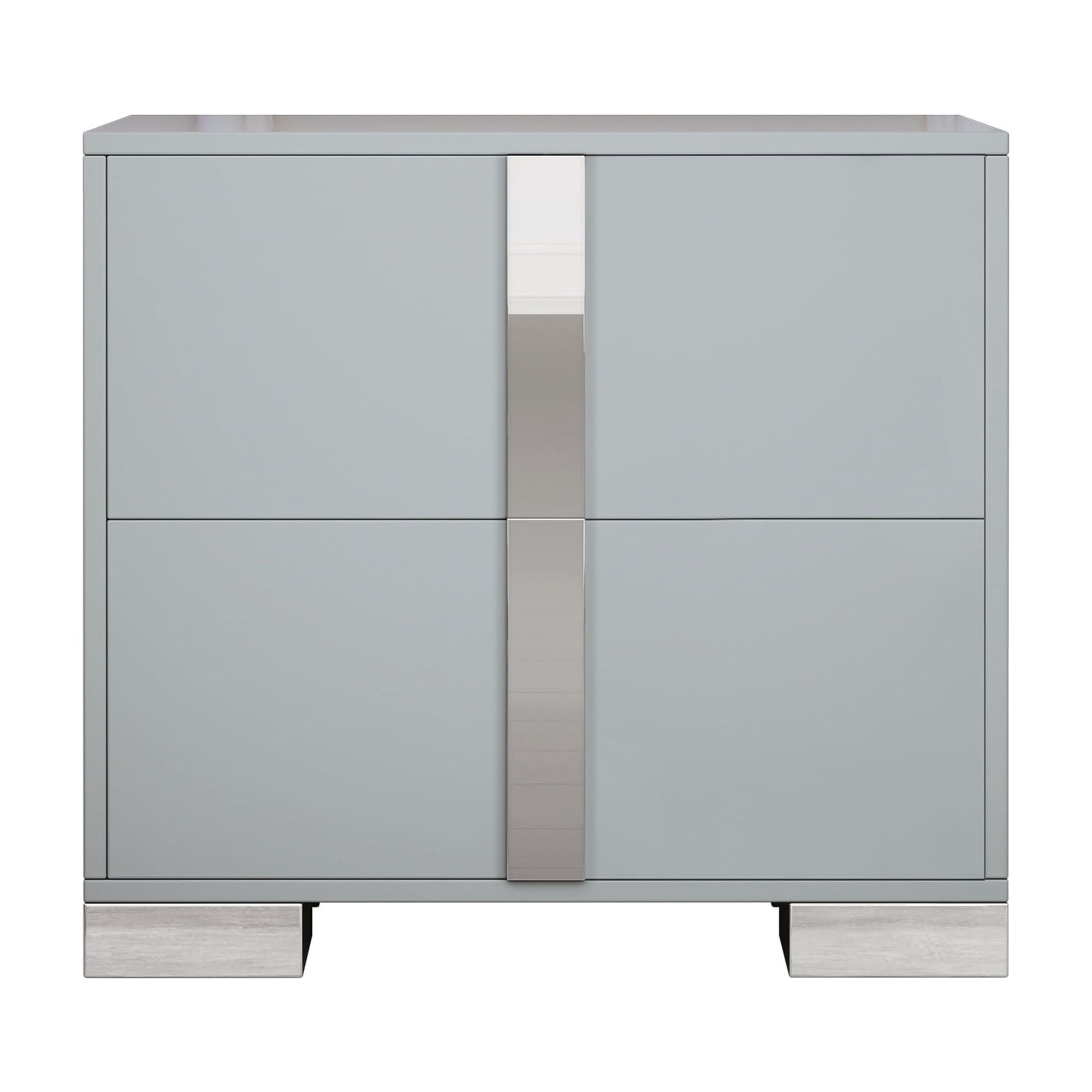 Euroco Wooden Nightstand with 2 Drawers & Metal Foot,Mirrored Bedside Table for Bedroom, Living Room,Gray