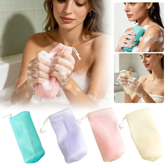 BESEW7 Mesh Soap Bags for Bar Soap Holder, Exfoliating Shower Pouch with Lanyard, Travel Soap Saver for Body Scrubber, Small Mesh Bags Blue