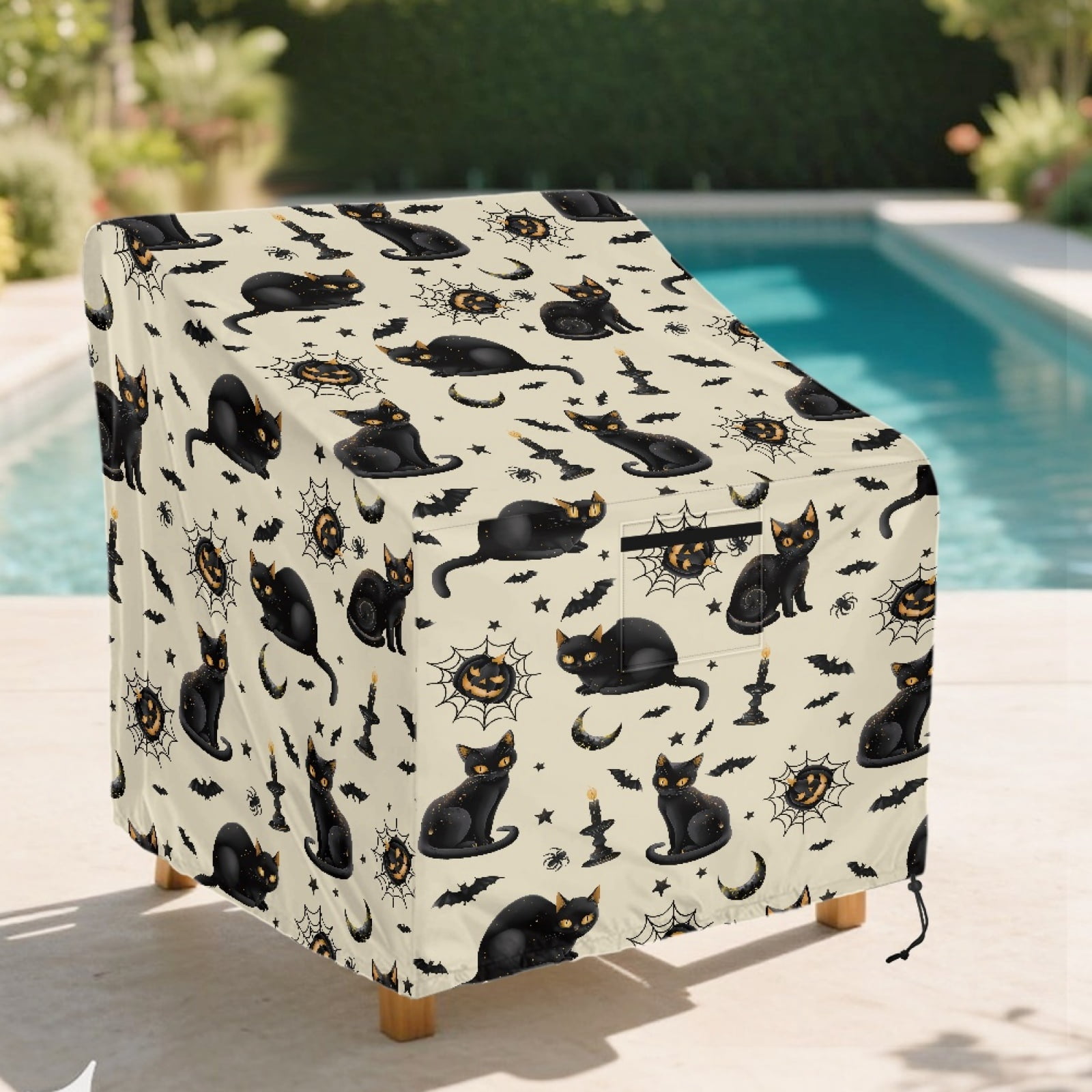Renewold Outdoor Chair Covers Waterproof Adirondack Chair Covers Weather-Proof Lawn Patio Furniture Protection for Patio Deck Porch Halloween Decor, 32"x35"x36", Black Cat Pumpkin Bat Beige