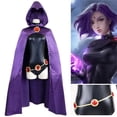 thumbnail image 2 of Disfraz de Cosplay de Teen Titans, disfraz de Raven, capa de superhéroe, mono, cadena de joyería de cintura Zentai, disfraz de anime para fiesta de Halloween, 2 of 4