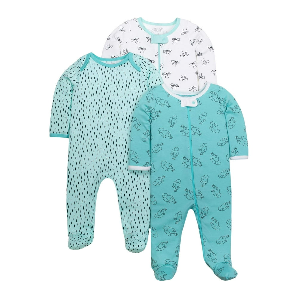 Little Star Organic Newborn Baby Girl Sleep 'N Play Footed Pajamas, 3