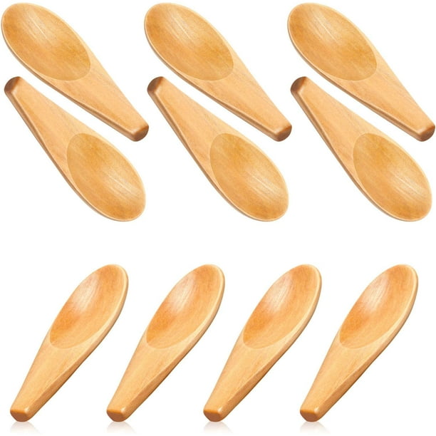 10 piezas de cuchara de madera maciza para condimentos, minicuchara de madera para sal con mango corto para hojas de té sueltas, granos de café, dulces, leche en polvo, especias, helado,