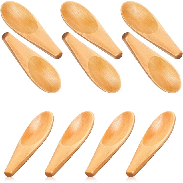 Cuchara de madera Cuchara de condimento de madera maciza Mini Cuchara de sal de madera con mango corto para hojas de té sueltas, 10 piezas, Color natural Namotu WRJM-283