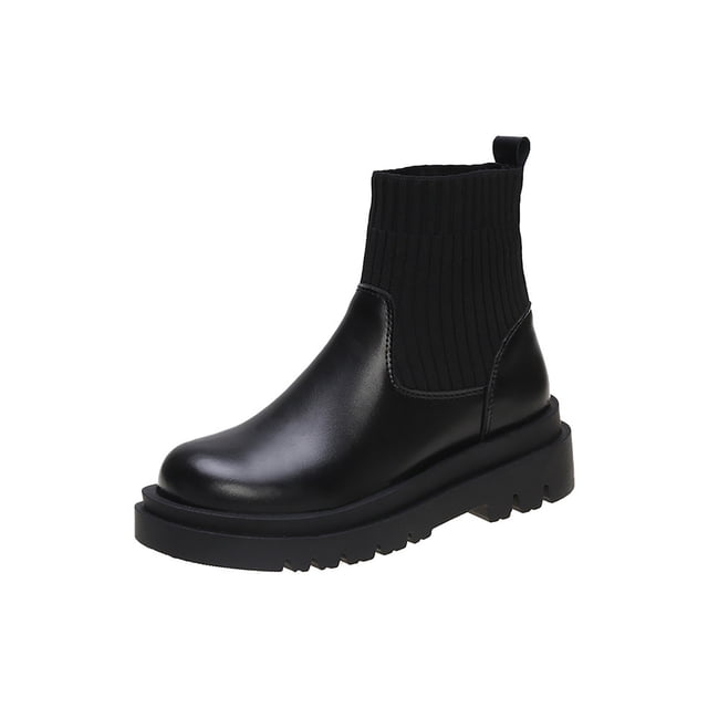 Woobling Chaussures d'Hiver Confortables pour Femmes, Bottines Décontractées à Bout Rond, Respirantes, Chelsea, Noir 6