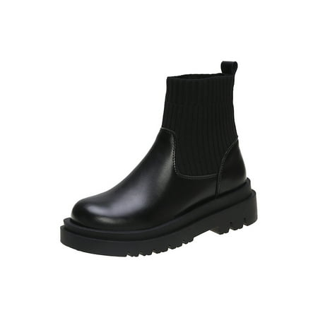 

UKAP Ladies Breathable Winter Shoes Winter Warm Anti Slip Ankle Boots Office Round Toe Chelsea Boot Black 7.5